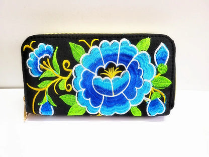 Women'S Wallet Ethnic Embroidery Women Long Wallet High-Capacity Zipper Wallet Canvas Purses Clutch Bags Female Bag