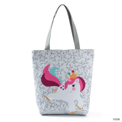 Floral and Owl Printed Women'S Casual Tote Female Daily Use Female Shopping Bag Ladies Single Shoulder Handbag Simple Beach Bag