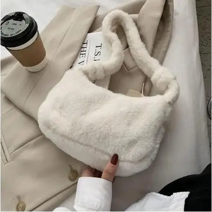 Simple Design Women Soft Plush Hobos Shoulder Bags Winter Furry Ladies Clutch Purse Handbag Fashion Female Underarm Bag