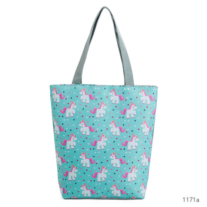 Floral and Owl Printed Women'S Casual Tote Female Daily Use Female Shopping Bag Ladies Single Shoulder Handbag Simple Beach Bag