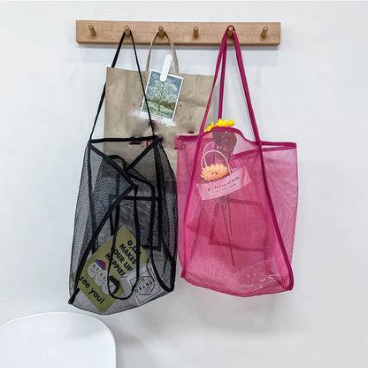 New Mesh Hollow Out Tote Bag Women Trendy Women'S Handbag Sandy Beach Shoulder Bag Large Capacity Canvas Shoping Girl Tote Sac