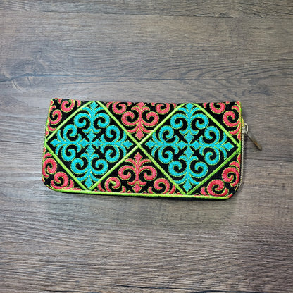 Women'S Wallet Ethnic Embroidery Women Long Wallet High-Capacity Zipper Wallet Canvas Purses Clutch Bags Female Bag
