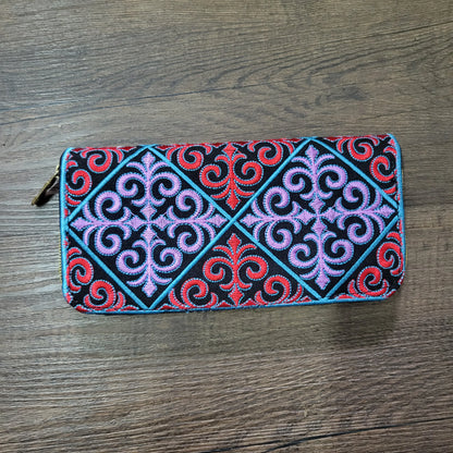 Women'S Wallet Ethnic Embroidery Women Long Wallet High-Capacity Zipper Wallet Canvas Purses Clutch Bags Female Bag