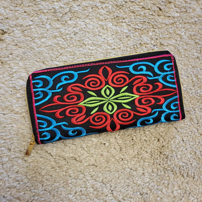 Women'S Wallet Ethnic Embroidery Women Long Wallet High-Capacity Zipper Wallet Canvas Purses Clutch Bags Female Bag