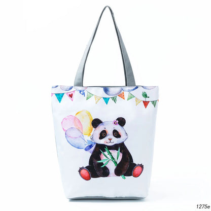 Floral and Owl Printed Women'S Casual Tote Female Daily Use Female Shopping Bag Ladies Single Shoulder Handbag Simple Beach Bag