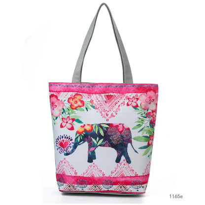 Floral and Owl Printed Women'S Casual Tote Female Daily Use Female Shopping Bag Ladies Single Shoulder Handbag Simple Beach Bag
