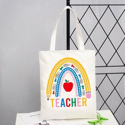 Teacher Love Inspire Women Shopper Shopping Bag Canvas Shoulder Bag Female Handbags Reusable Foldable Storage Tote Bag Best Gift