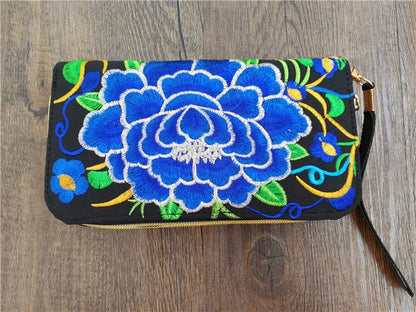 Women'S Wallet Ethnic Embroidery Women Long Wallet High-Capacity Zipper Wallet Canvas Purses Clutch Bags Female Bag