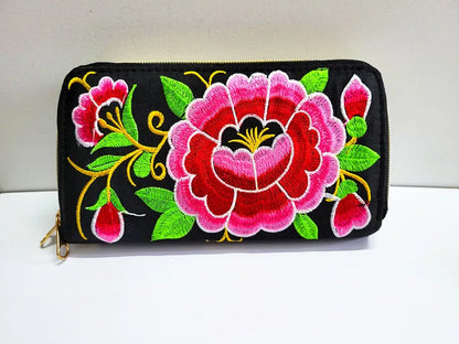 Women'S Wallet Ethnic Embroidery Women Long Wallet High-Capacity Zipper Wallet Canvas Purses Clutch Bags Female Bag