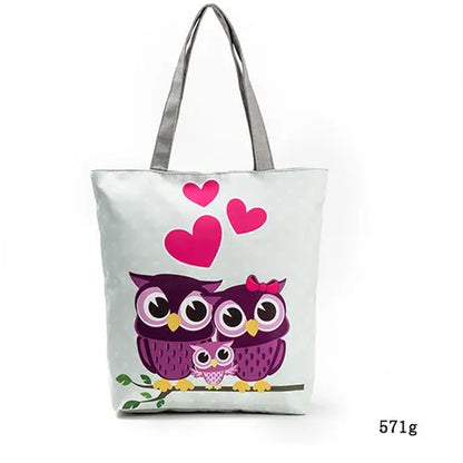 Floral and Owl Printed Women'S Casual Tote Female Daily Use Female Shopping Bag Ladies Single Shoulder Handbag Simple Beach Bag