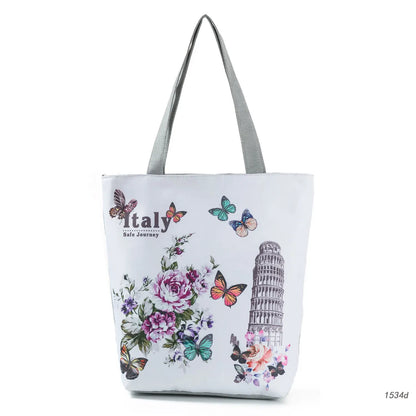 Floral and Owl Printed Women'S Casual Tote Female Daily Use Female Shopping Bag Ladies Single Shoulder Handbag Simple Beach Bag
