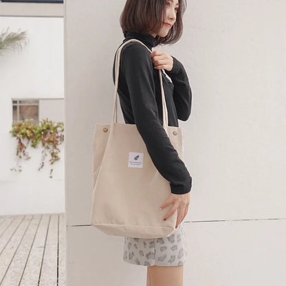 Women Corduroy Canvas Shoulder Bags Female Eco Cloth Shopper Handbag Books Tote Grocery Carry Purse Solid Designer Shopping Bag